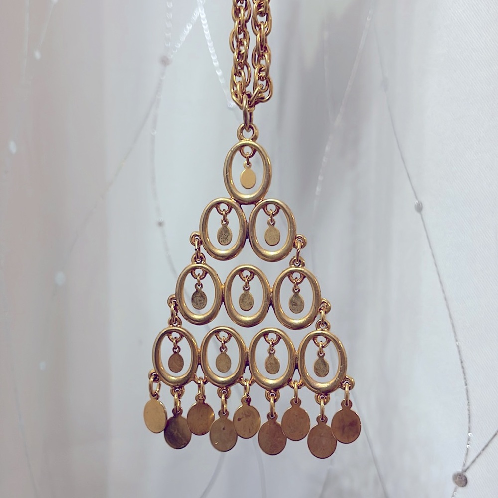 ✨Vintage gold plated triangular pendant, earrings with gold charms, thick chain - Picture 5 of 7